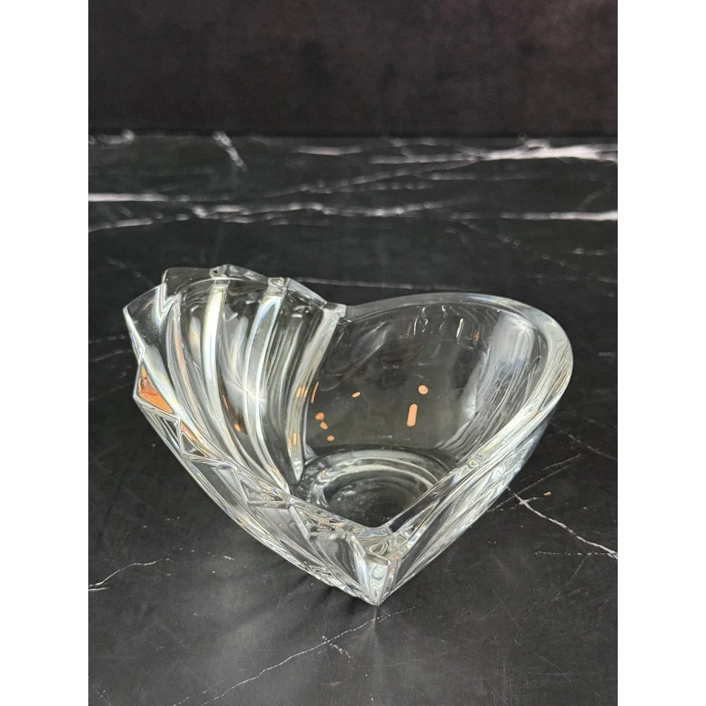 Vintage Crystal Mini Crystal Ruffled Heart Shaped Dish Bowl 4 3/4in